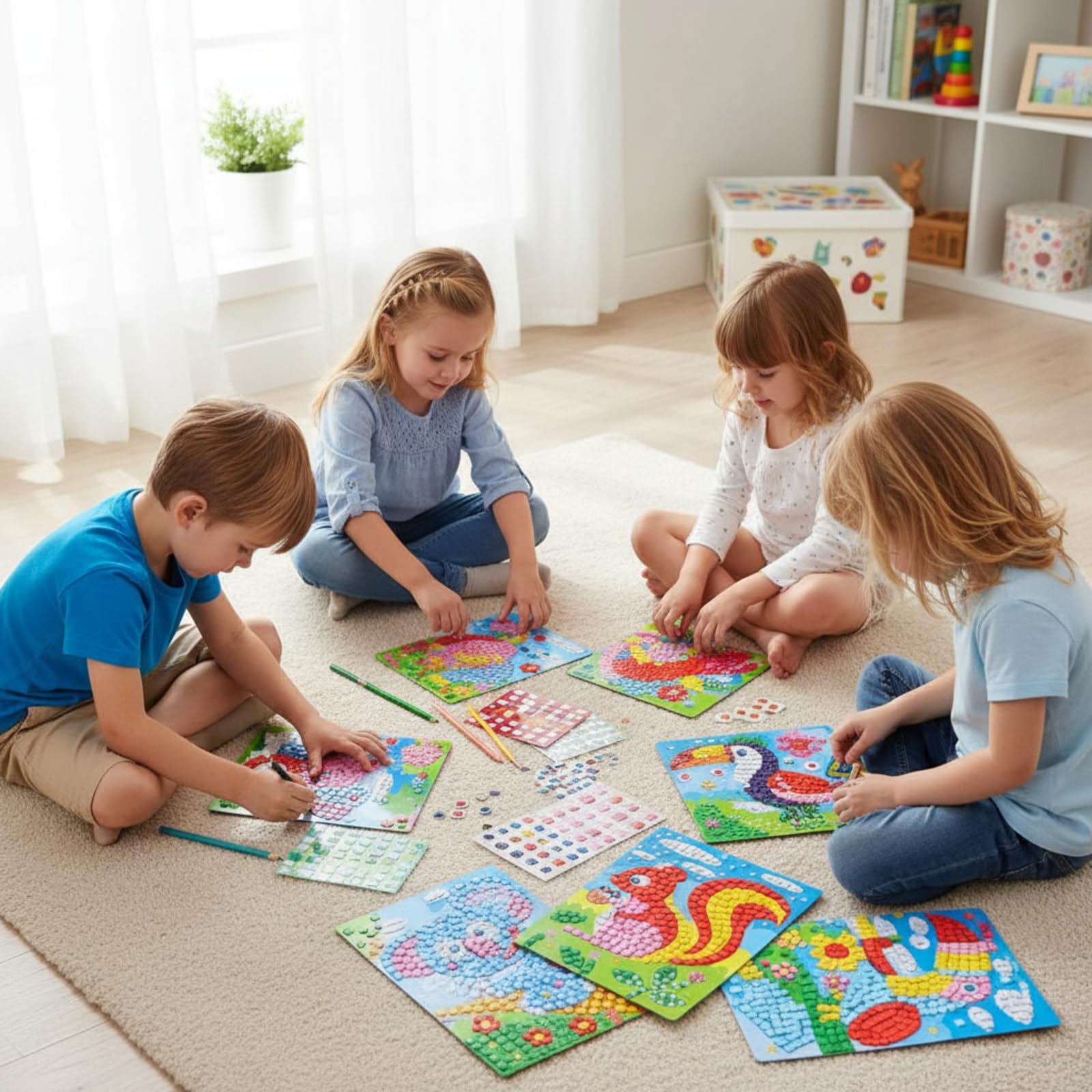 Lot De 10 Kits De Bricolage Mosaïque Pour Enfants Avec Autocollants Et Crayons Aquarelle - 3 à 8 Ans