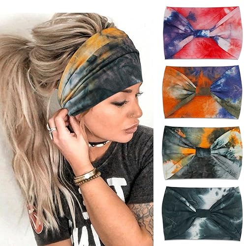 YONUF Diademas anchas para mujer, diadema anudada, diadema africana, turbante elástico, accesorios para el cabello, bandas de teñido anudado,