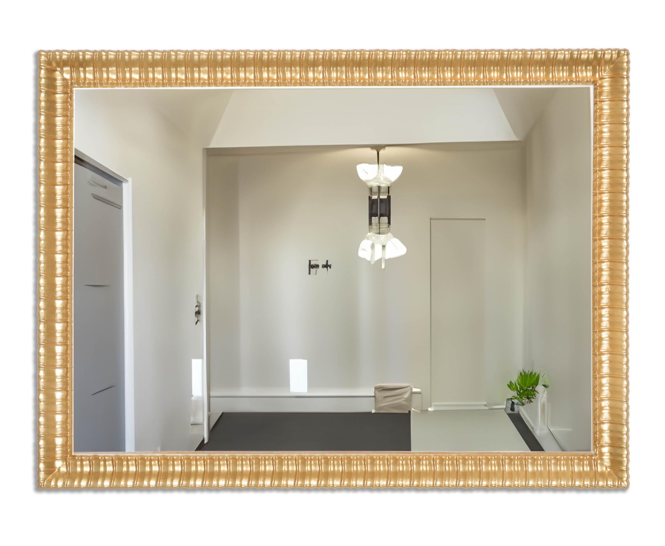 MO.WA. Specchio da Parete moderno oro, cornice in legno cm. 58x78, made in Italy, specchiera da appendere ingresso, camera da letto, bagno, soggiorno