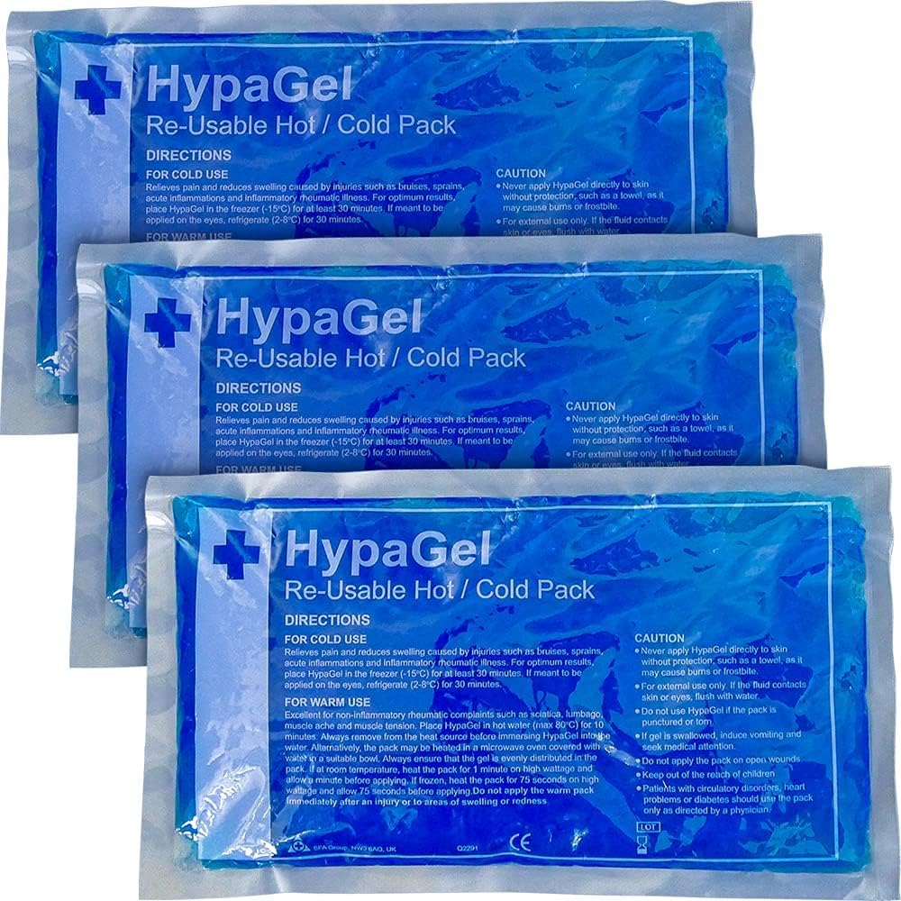 Safety First Aid Group HypaGel Standard Reusable Hot/Cold Gel Therapy Pack, Pack of 3 - Freezable, Microwaveable for First Aid, Sports Injuries, Pain Relief