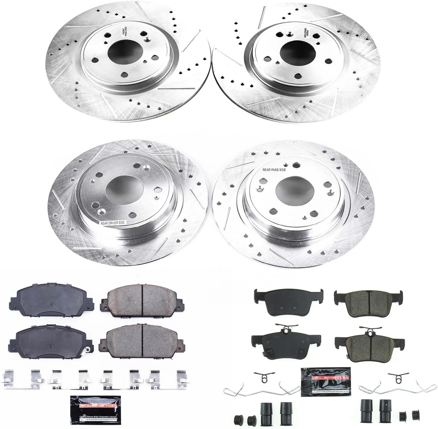 PowerStop Front and Rear Brake Kit For Honda Accord 2018-25 - Drilled and Slotted Disc Rotors with Ceramic Brake Pads Replacement, K8166