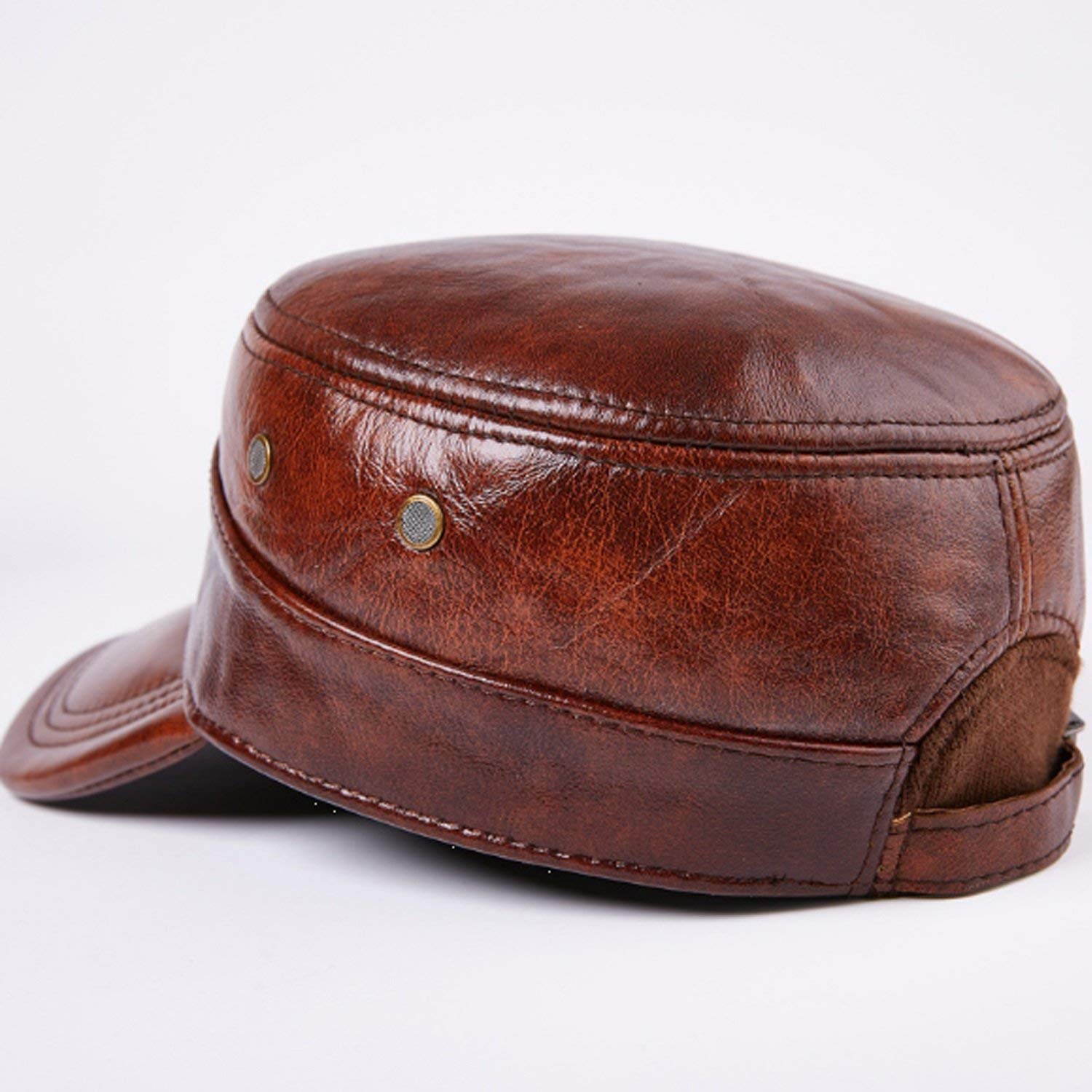 Sombrero Tapa de Cuero Cuero Tapa Plana Gorra Caer Cálido Mantenimiento de la Protección Contra el Oído 2020 Nuevo, Mejor Comodidad/Red Brown/L
