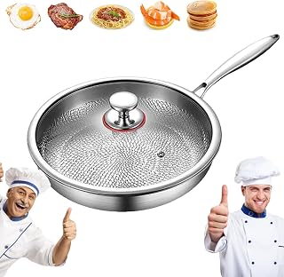 New Titanium Nonstick Skillet 12", Scratch-Resistant Hammered Design, Dishwasher Safe & All Cooktop Compatible (With Lid,11.02In)