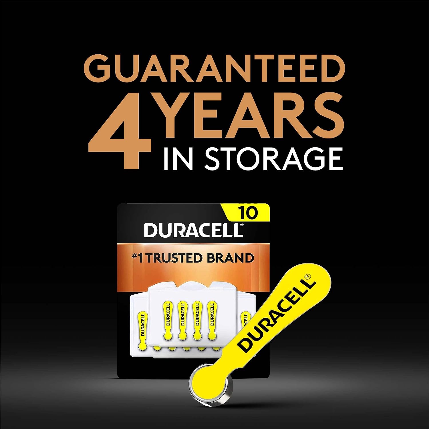 Duracell Hearing Aid Batteries Yellow Size 10, 12 Count Pack, 10A Size Hearing Aid Battery with Long-Lasting Power, Extra-Long EasyTab Install for Hearing Aid Devices