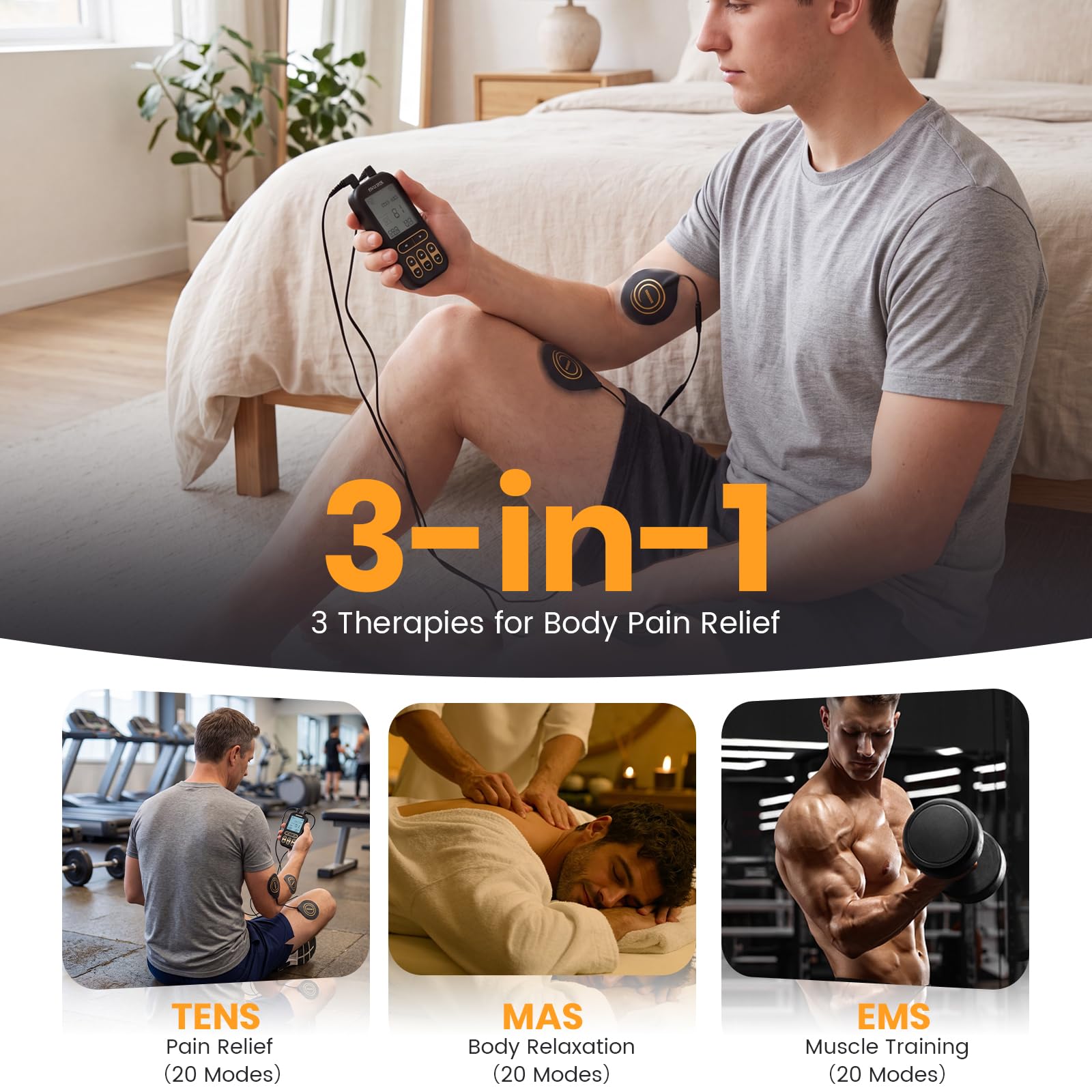 MASTOGO 60 Modes 3 in 1 TENS Unit Muscle Stimulator for Pain Relief — Amazon image 5