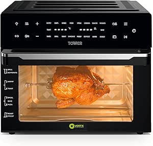 Tower T17122 Vortx Platinum Xpress Digital 30L Air Fryer Oven with Vizion Viewing Window, 18 Cooking Options, 2 Hour Timer, 1800W, Black