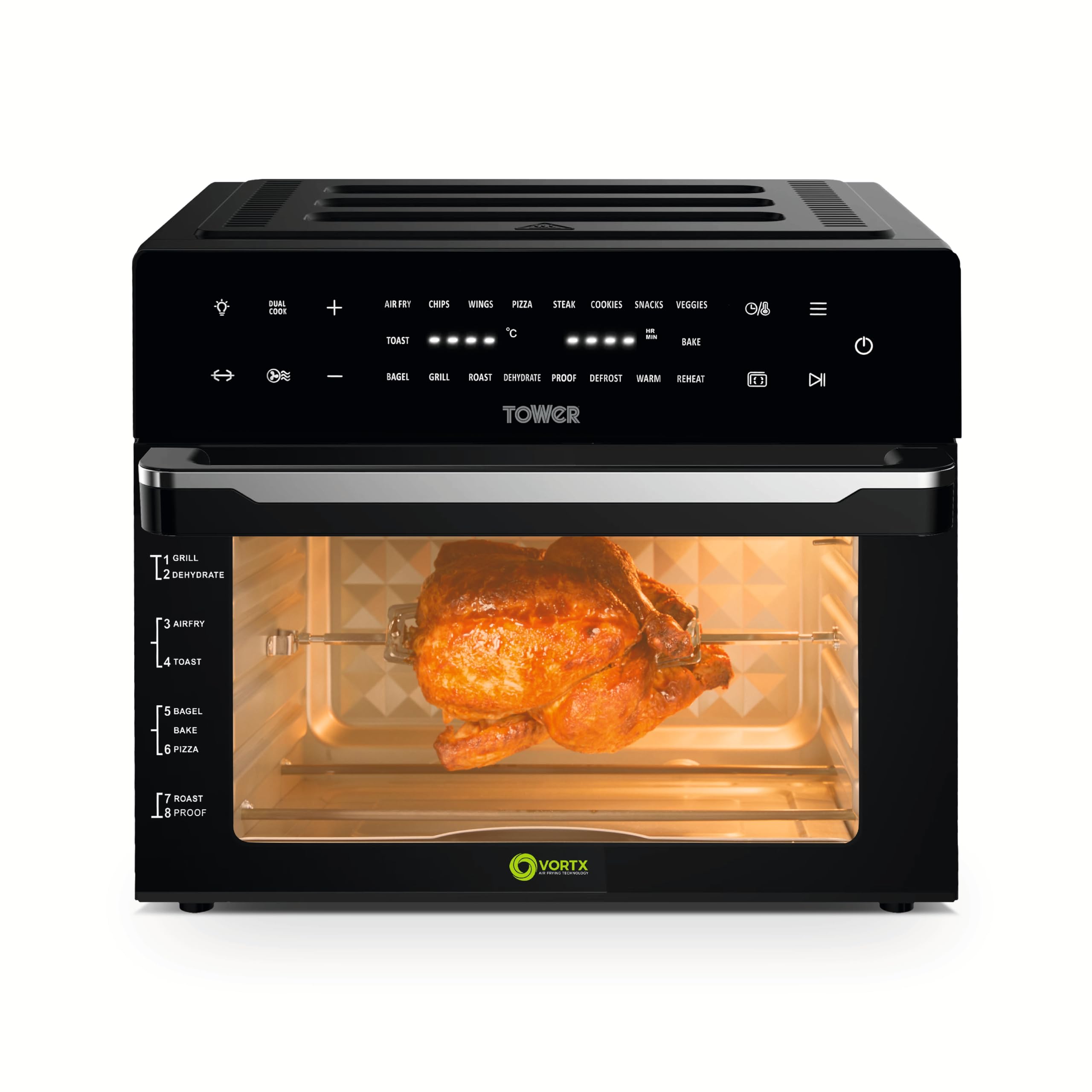 Tower Vortx Platinum Xpress Digital Air Fryer Oven with Vizion Viewing Window, 18 Cooking Options, 2 Hour Timer, 1800W, Black, T17122