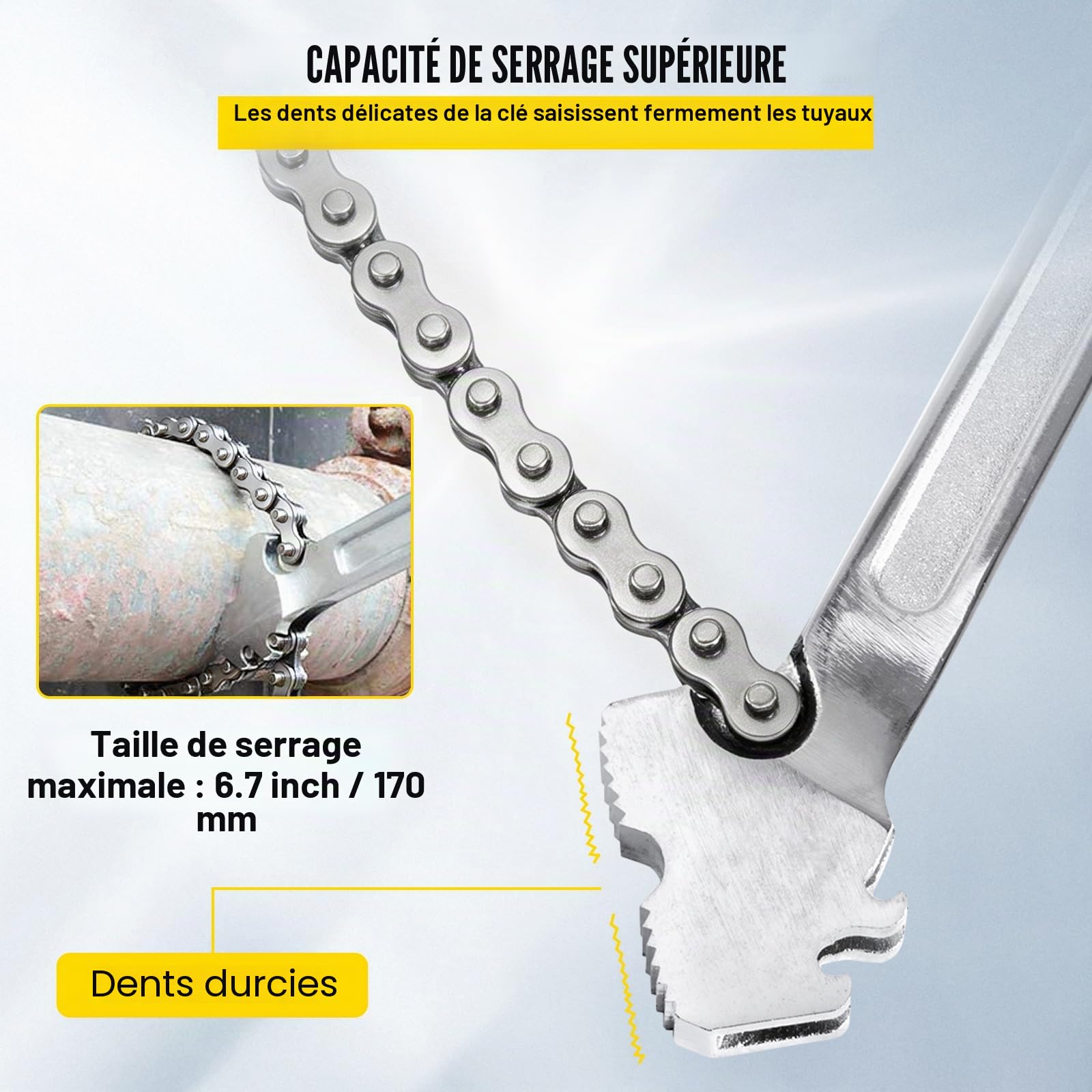 VEVOR Clé à Chaîne Poignée 610 mm Chaîne 560 mm, Clé à Tuyaux en Acier au Carbone, Adaptée à la Réparation de Réservoirs d'Essence, la Plomberie Domestique, l'Entretien des Véhicules Garage Atelier
