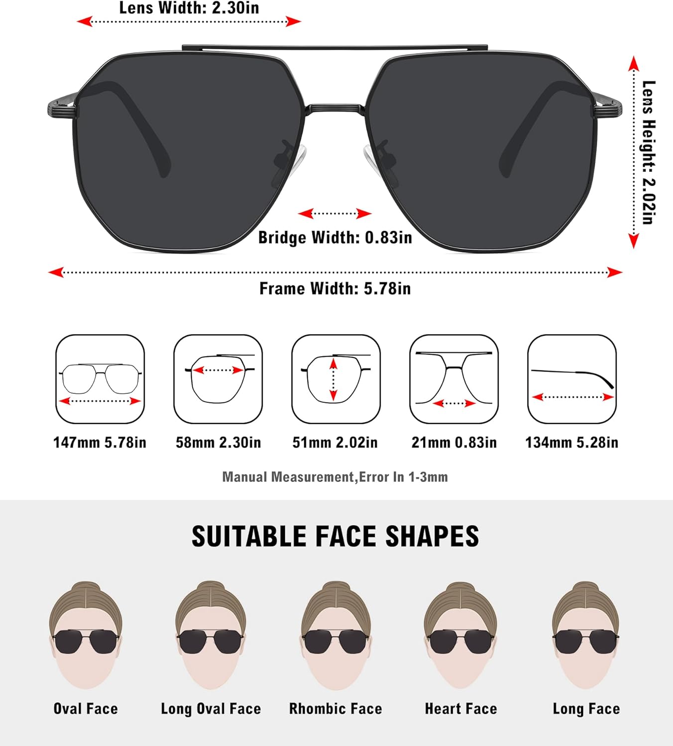 MEETSUN Retro Oversized Aviator Sunglasses for Women Men Polarized Large Vintage Classic Square Metal Aviators Shades - Image 5