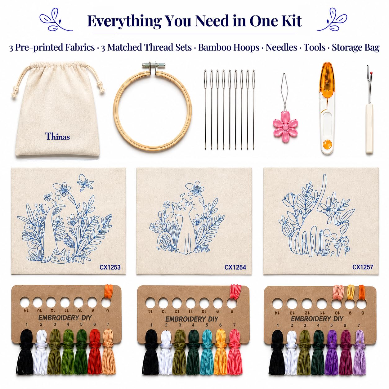 Beginner Embroidery Kit - Cat Cross Stitch Starter -3 Beginner Embroidery Kit - Cat Cross Stitch Starter -3