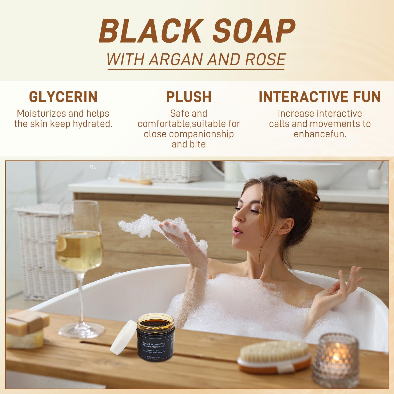Savon Noir à L'argan et à la Rose,Savons Noirs Marocain avec Gant Exfoliant,Savon Exfoliant pour le Corps au savon Noir,Gel Douche exfoliant pour Peau Douce,Deep Cleansing and Softening Skin