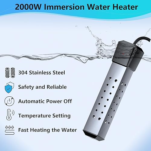 Miniatura 4 de Calentador de piscina de 1500 W para piscina inflable sobre el suelo, calentador de agua de inmersión para bañera con control termostático e