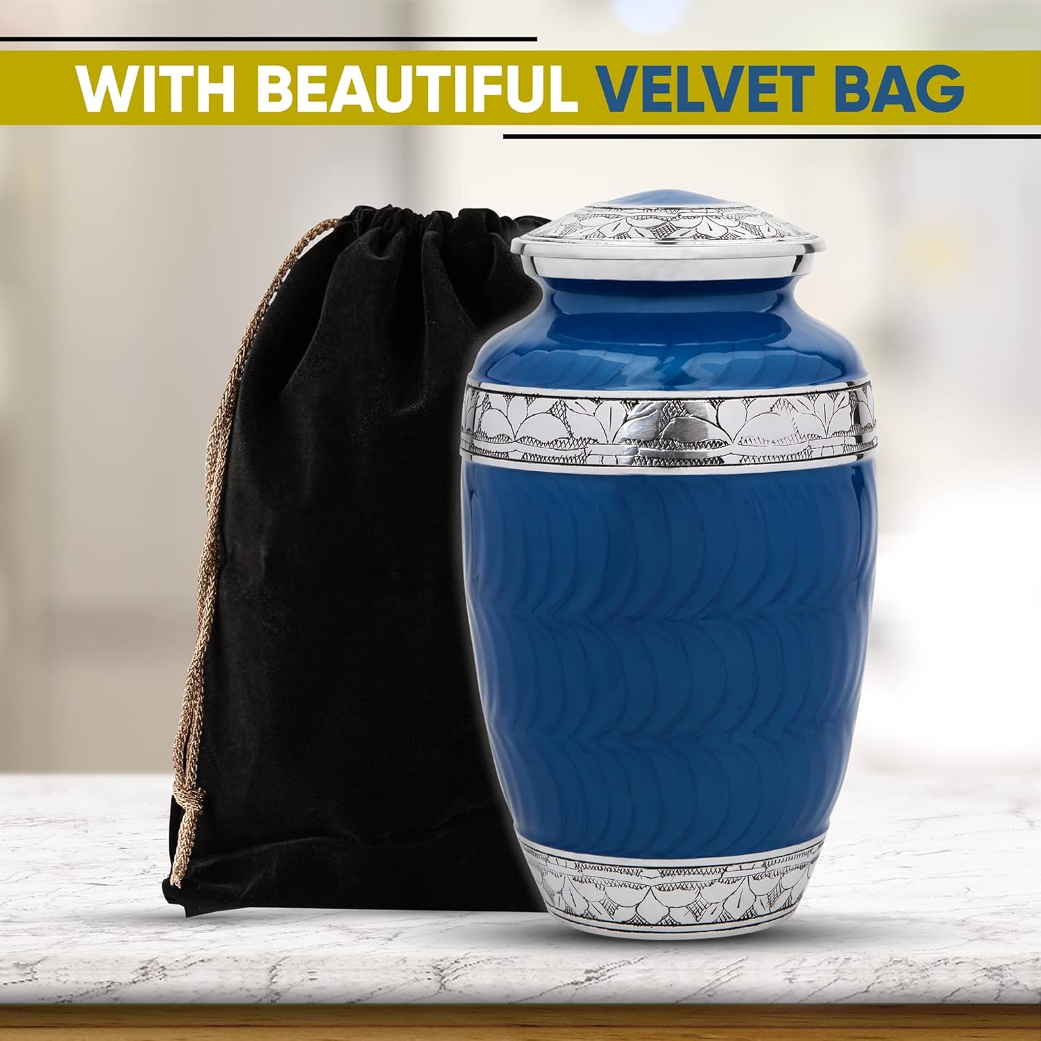 Cremation Urn for Human Ashes by Forever Lane Adult Urn Large with Beautiful Velvet Bag (Large Urn)
