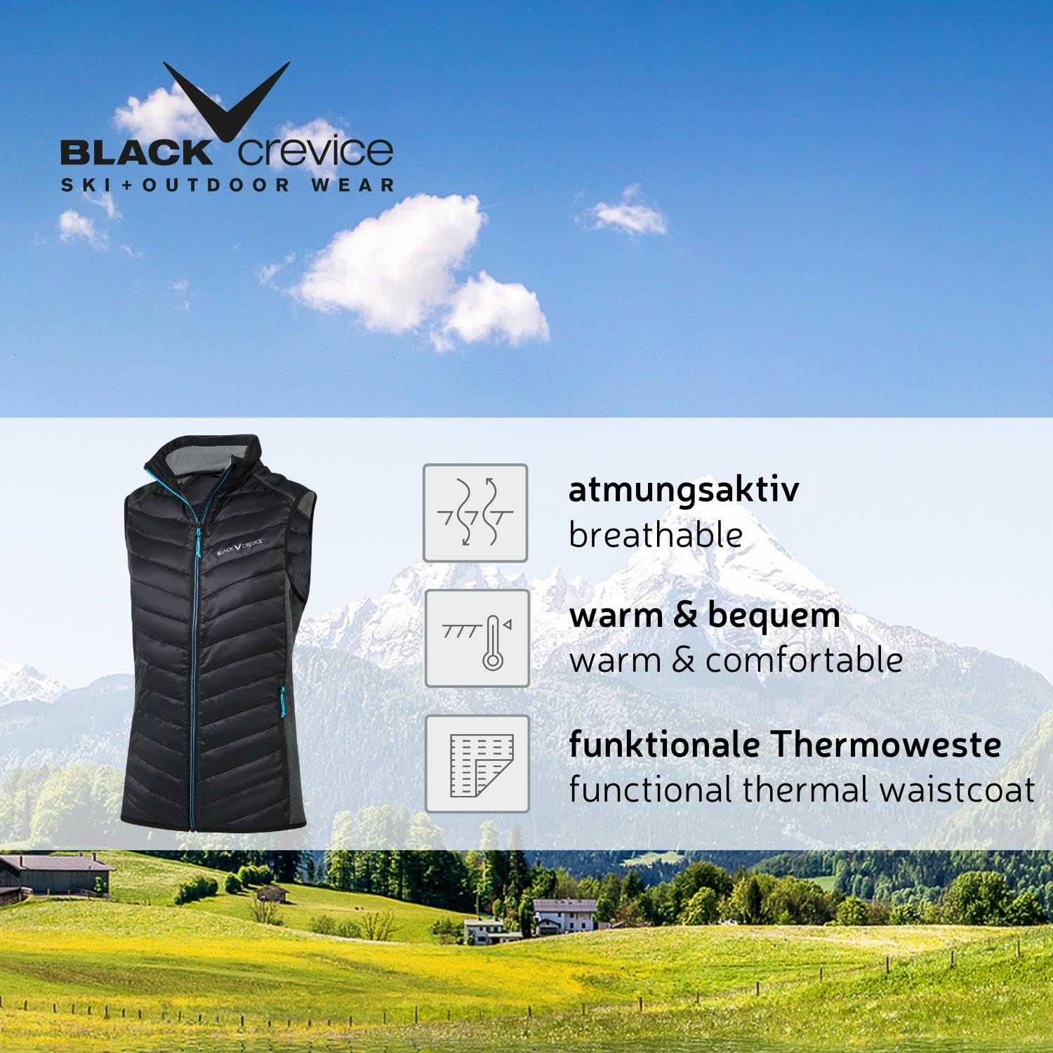 Black Crevice Gilet hybride femme I Gilet de sport femme en différentes couleurs & tailles I Gilet outdoor femme I Gilet isolant et respirant femme avec col montant I Gilet sans manches