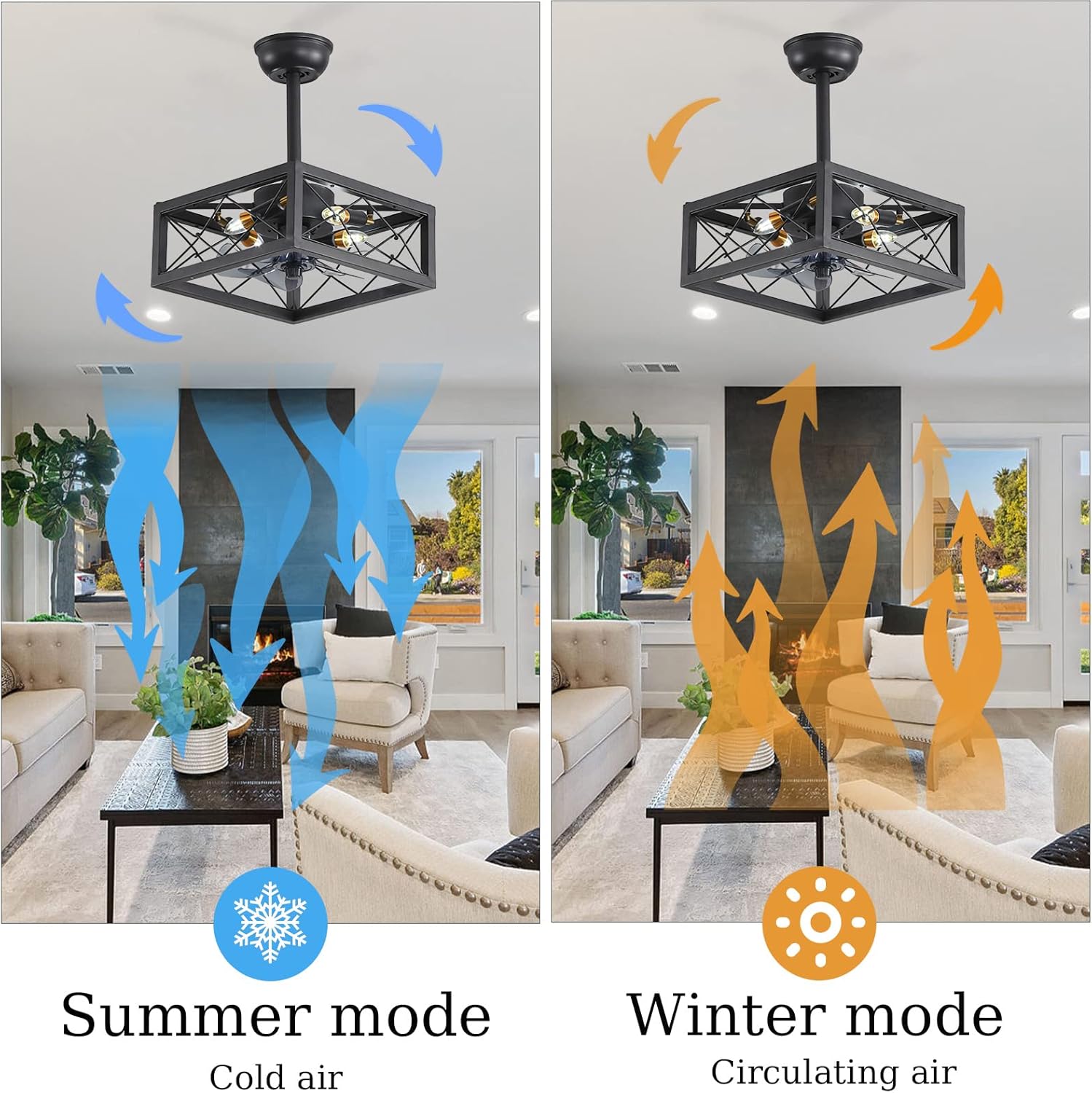 YUEGOO Ceiling Fans with Lamps,6 Speed Reversible Timer Ceiling Fans with Lights and Remote Silent Industrial Black Adjustable 3 Color Temperature Ceiling Fan with Lighting for Living Room/C