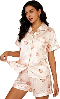 Venzina® Women's Short Sleeve Satin Pajama Shorts Set | 3 Styles: Lace Trim, All-Over Floral & Cartoon Print| Soft Nightwe... Price In India