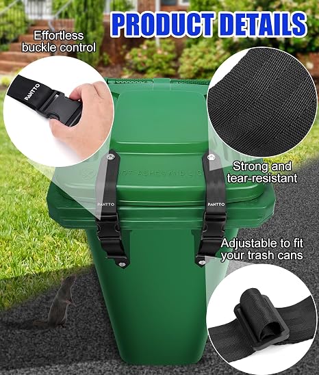 PAHTTO Trash Can Locks for Animals 2PCS, Universal Garbage Can Lock, Nylon Bear Proof Trash Bin Lid Lock, Adjustable and Easy to Install, Heavy-Duty Garbage Can Strap for Outdoor Trash Can