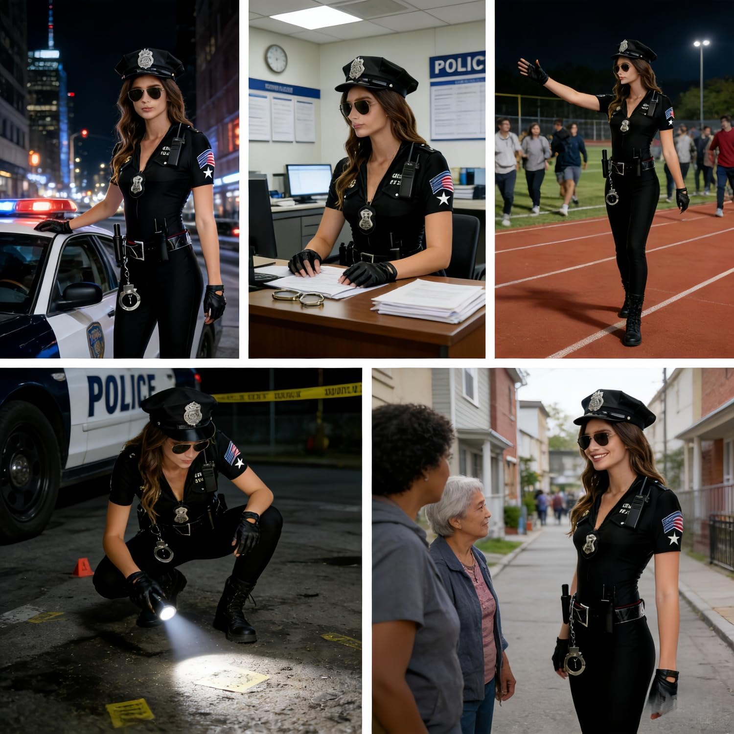 6pcs Police Costume Accessories Women Cop Hat Unisex Handcuffs Sunglass Badge Cop Swat Halloween Costume