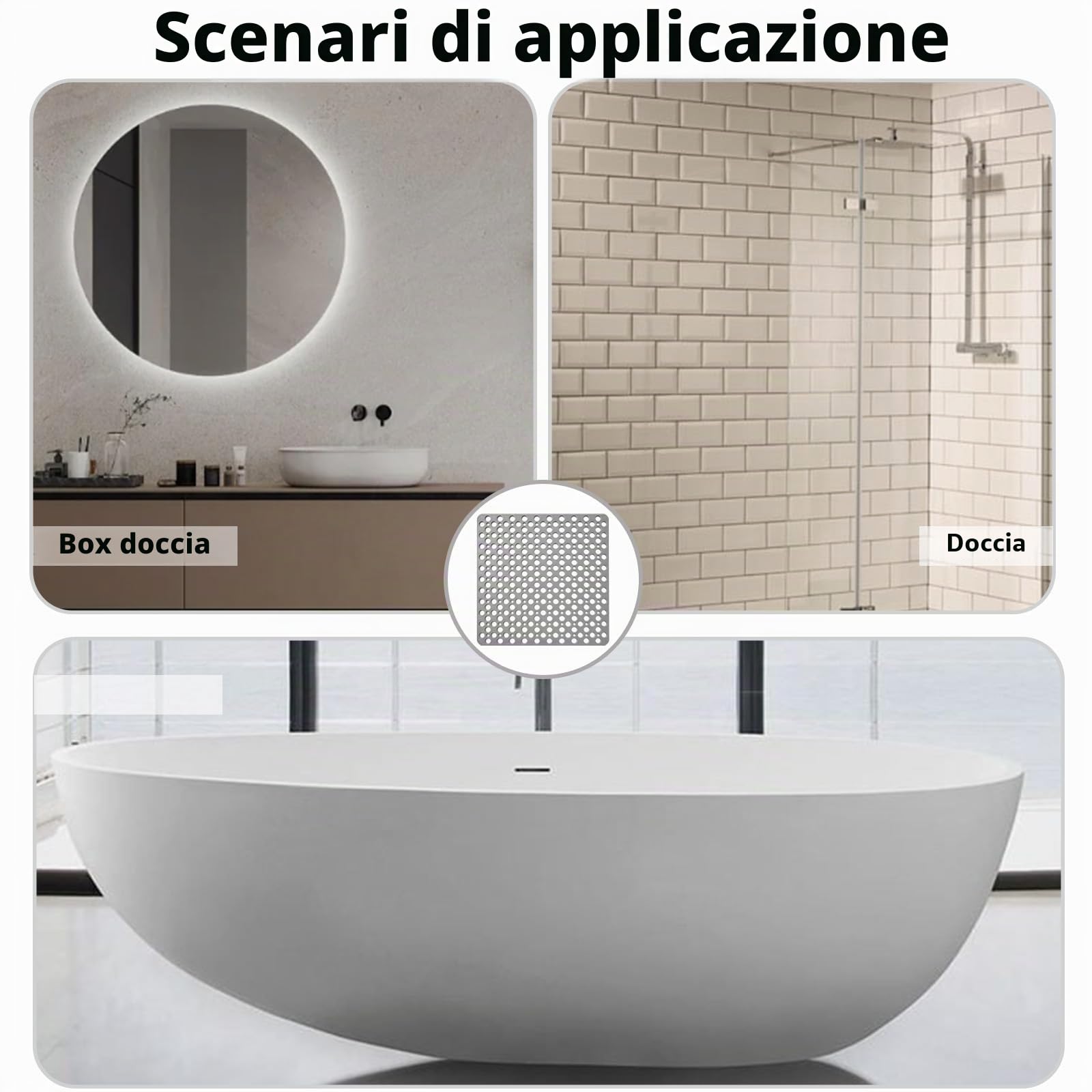 80 x 120 cm Grigio Tappetino Doccia Antiscivolo, Rettangolare Tappeto vasca, Tappeto Doccia Antiscivolo con Ventose e Fori di Drenaggio, Contiene TPE, Utilizzabile in Bagno, Vasca da Bagno e Cucina