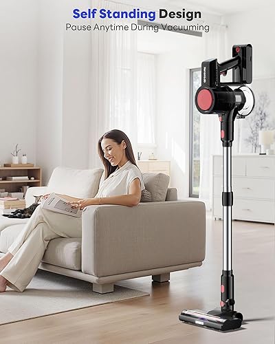 Miniatura 7 de Aspiradora inalámbrica, aspiradora de palo de 45 KPA para el hogar con hasta 40 minutos de tiempo de funcionamiento, aspiradora ligera recargable 6