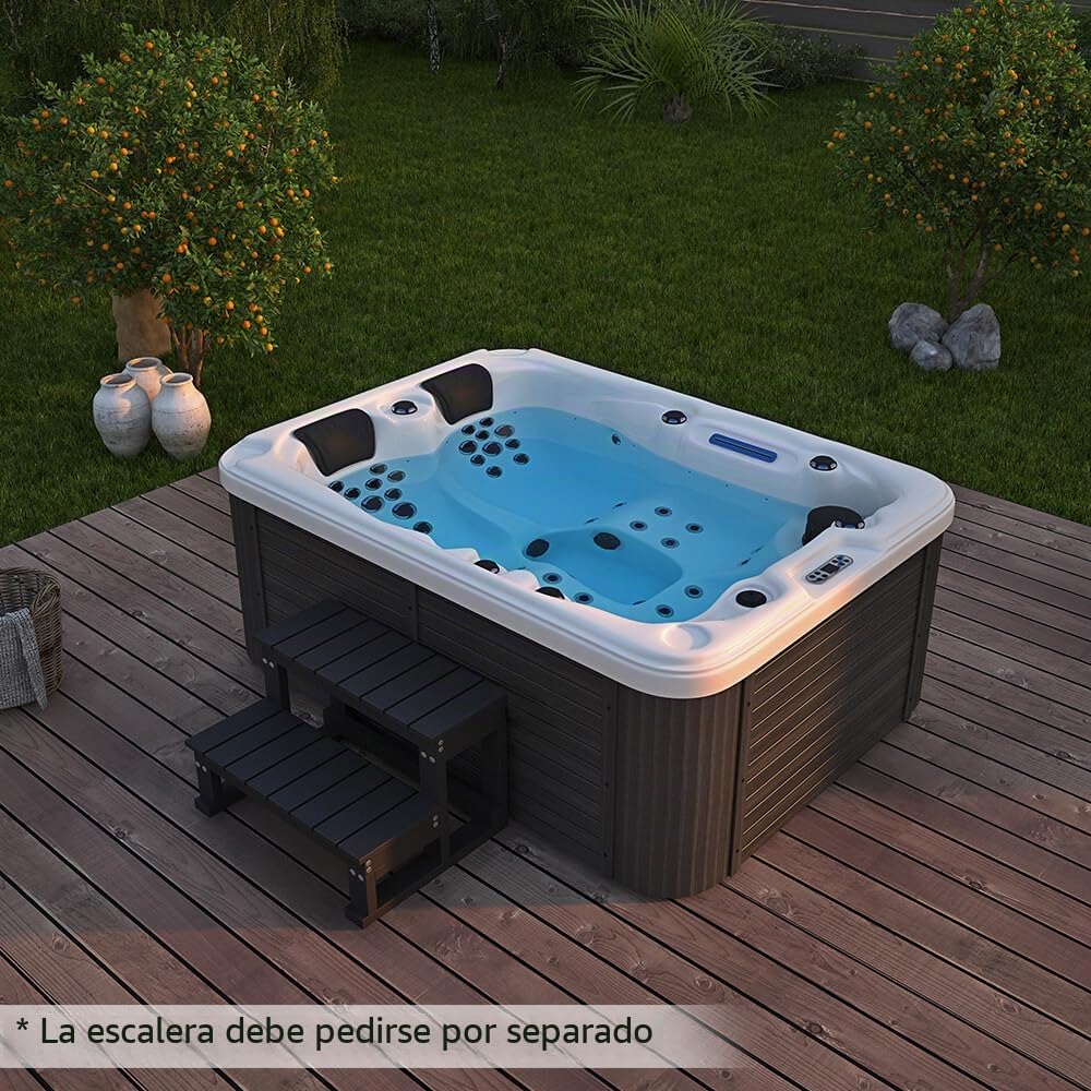 Home Deluxe - Bañera de hidromasaje Exterior - Beach Pure - Dimensiones: 210 x 155 x 83 cm - Incluye calefacción, 51 chorros de Masaje y 24 Fuentes de luz I Bañera de hidromasaje Exterior para 3