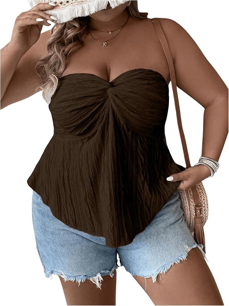 SOLY HUX Women's Plus Size Twist Front Tube Top Strapless Going