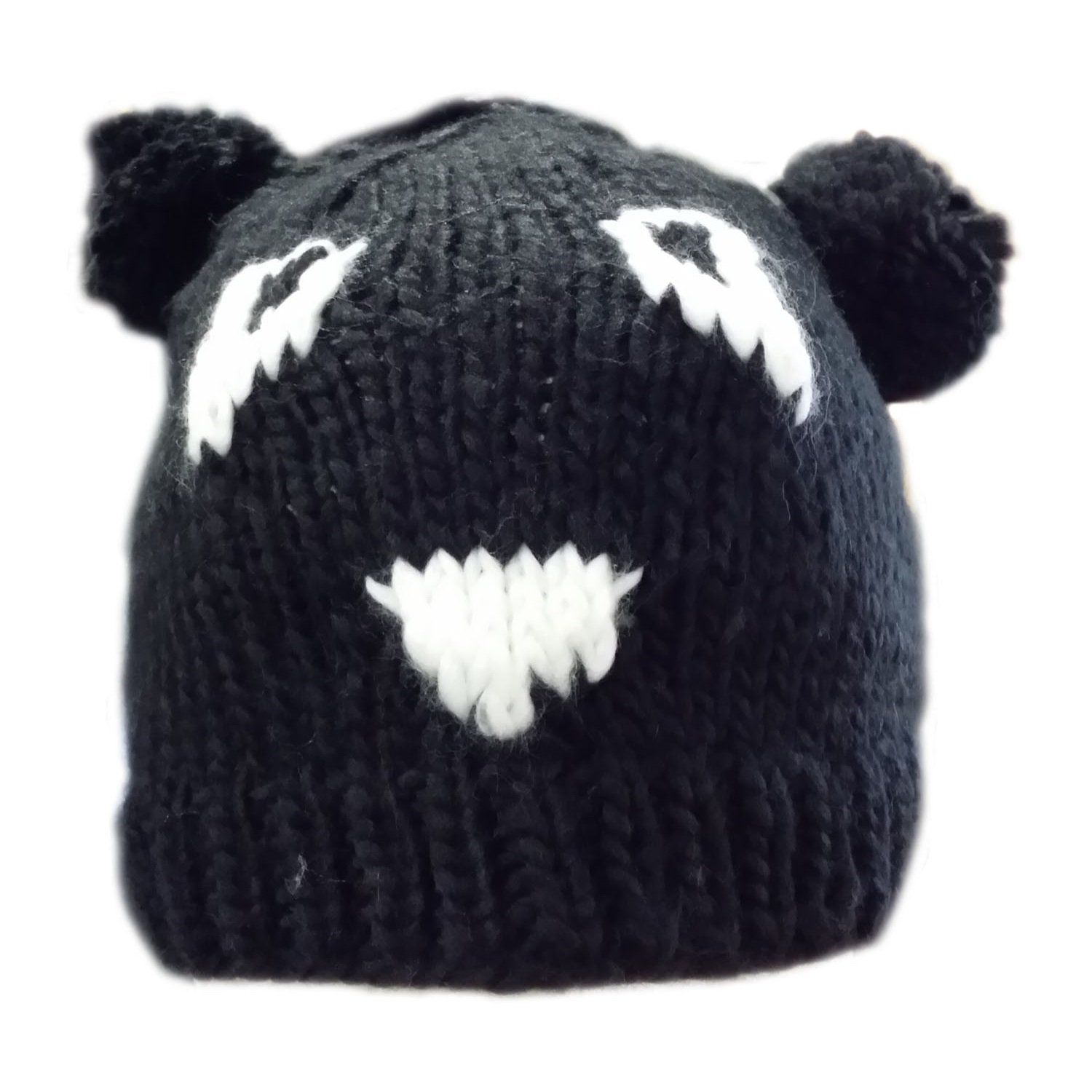 I-Smalls Women's Black Warm Winter Knitted Panda Bear Pompom Ski Beanie Hat (One Size)