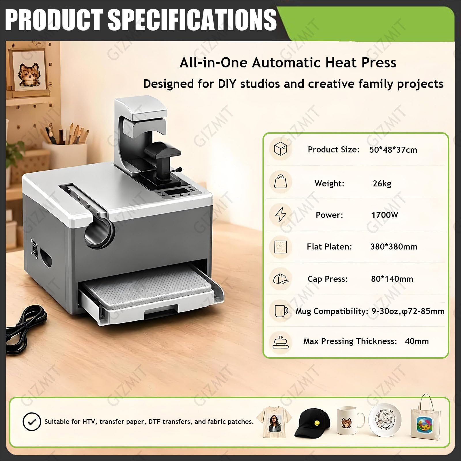 Pressa a Caldo Digitale Multifunzione Tutto in Uno per Uso Professionale, pressa Automatica 15x15 Pollici per personalizzazioni Complete