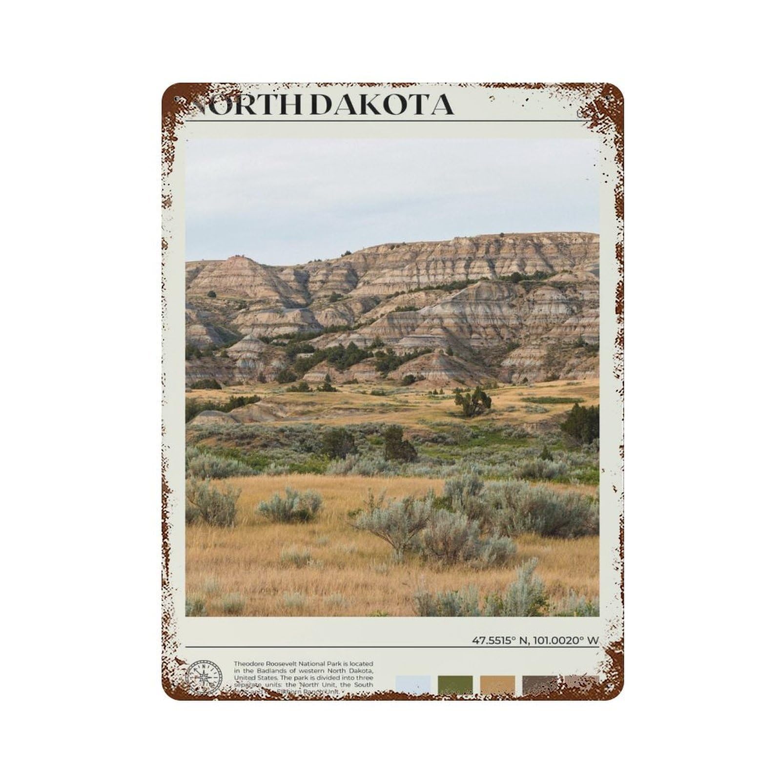 xiaoxiaoshen Real Photo North Dakota Decor USA Wall Decor Art Metal Tin Poster Modern Home Decor Art Home Bar Shop Decorations Vintage Sign 40x30cm