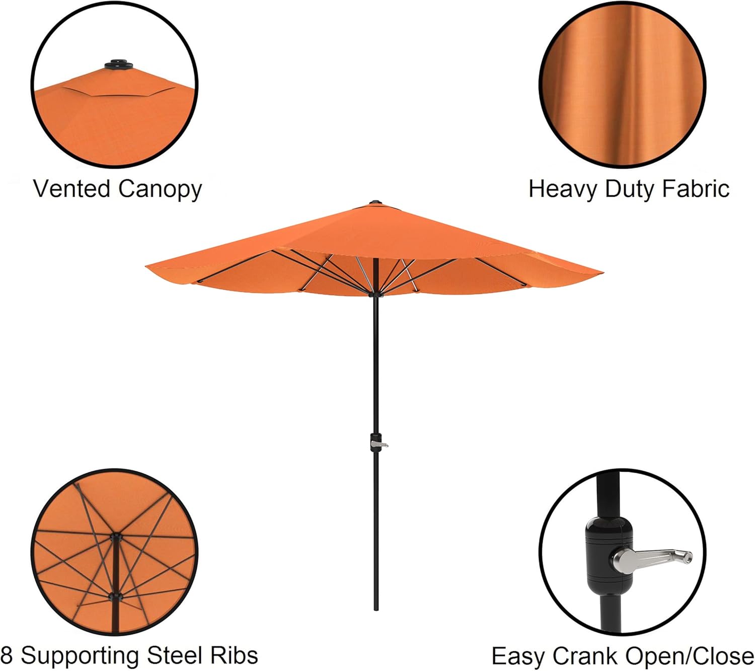 9-Foot Patio Umbrella - Outdoor Shade with Easy Crank – Table Umbrella for Deck, Balcony, Porch, Backyard, or Poolside by Pure Garden (Terracotta)