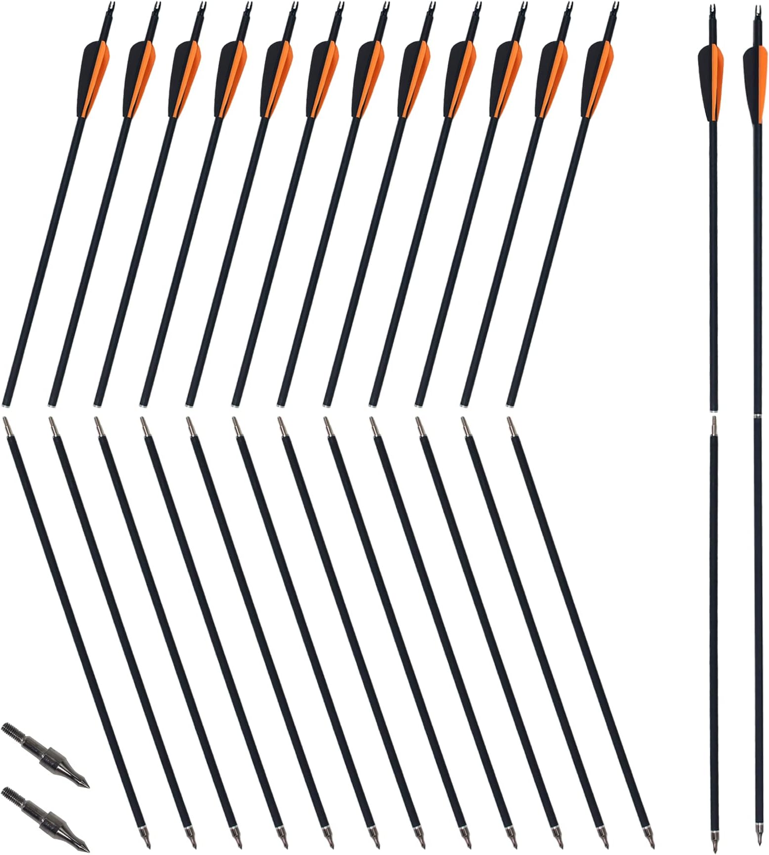 2 Piece Arrows Takedown Carbon Arrows Portable for Takedown Longbow Recurve Compound Bow Survival Bow Traveling Spine 500, 12 Pack