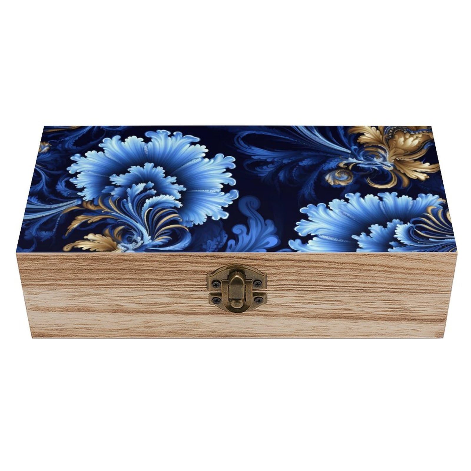 NTVOWPZO Wooden Storage Box Classic Blue Wood Gift Box with Hinged Lid Vintage Decorative Boxes Jewelry Memory Box for Jewelry Art Hobbies Home Storage Treasure Keepsake Gift