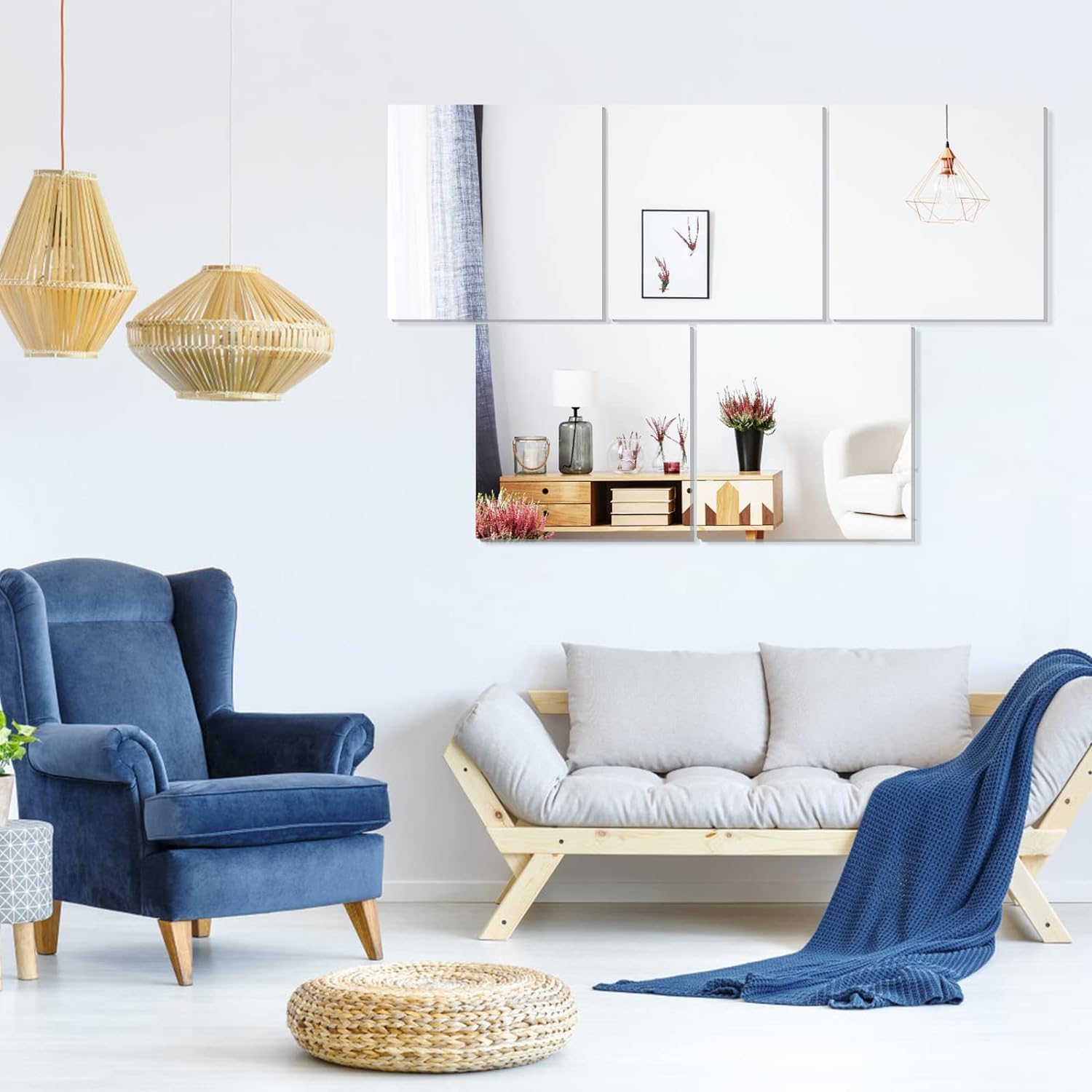 12 Pcs Flexible Mirror Sheets Stickers, Non Glass Safety Reflective Mirror, 12 x 12 in Self Adhesive Square Cuttable Mirror Wall Stickers for DIY Craft Home Wall Decoration