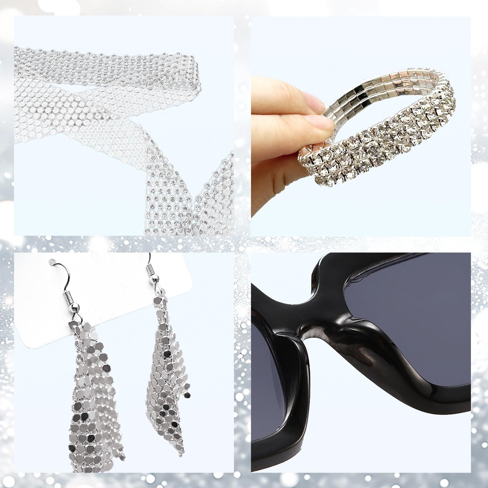 GYIOFAI 5 Pcs 1970s Disco Accessories Set, Sequins Scarf, Sequins Headband Bling Sunglasses Bracelet Earrings - Image 3