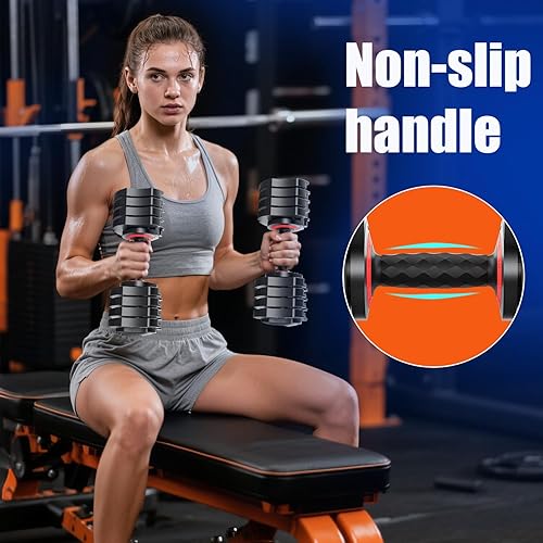 Miniatura 4 de LEEKEY Mancuernas ajustables, mancuernas con mango antideslizante para ejercicio y fitness, ajuste rápido de peso, equipo de entrenamiento