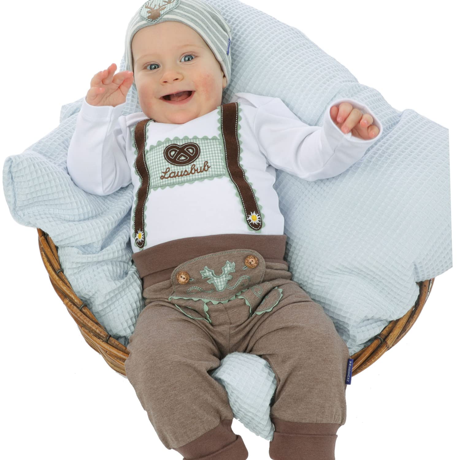 P.Eisenherz Babyhose Jogginghose im Lederhosenstil mit grüner Stickerei 100% Baumwolle