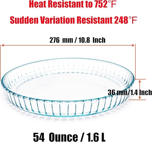 Miniatura 6 de Plato para tartas de 10.5 pulgadas, molde de vidrio para hornear masa de pastel, plato para pasteles con borde ondulado, bandeja para hornear