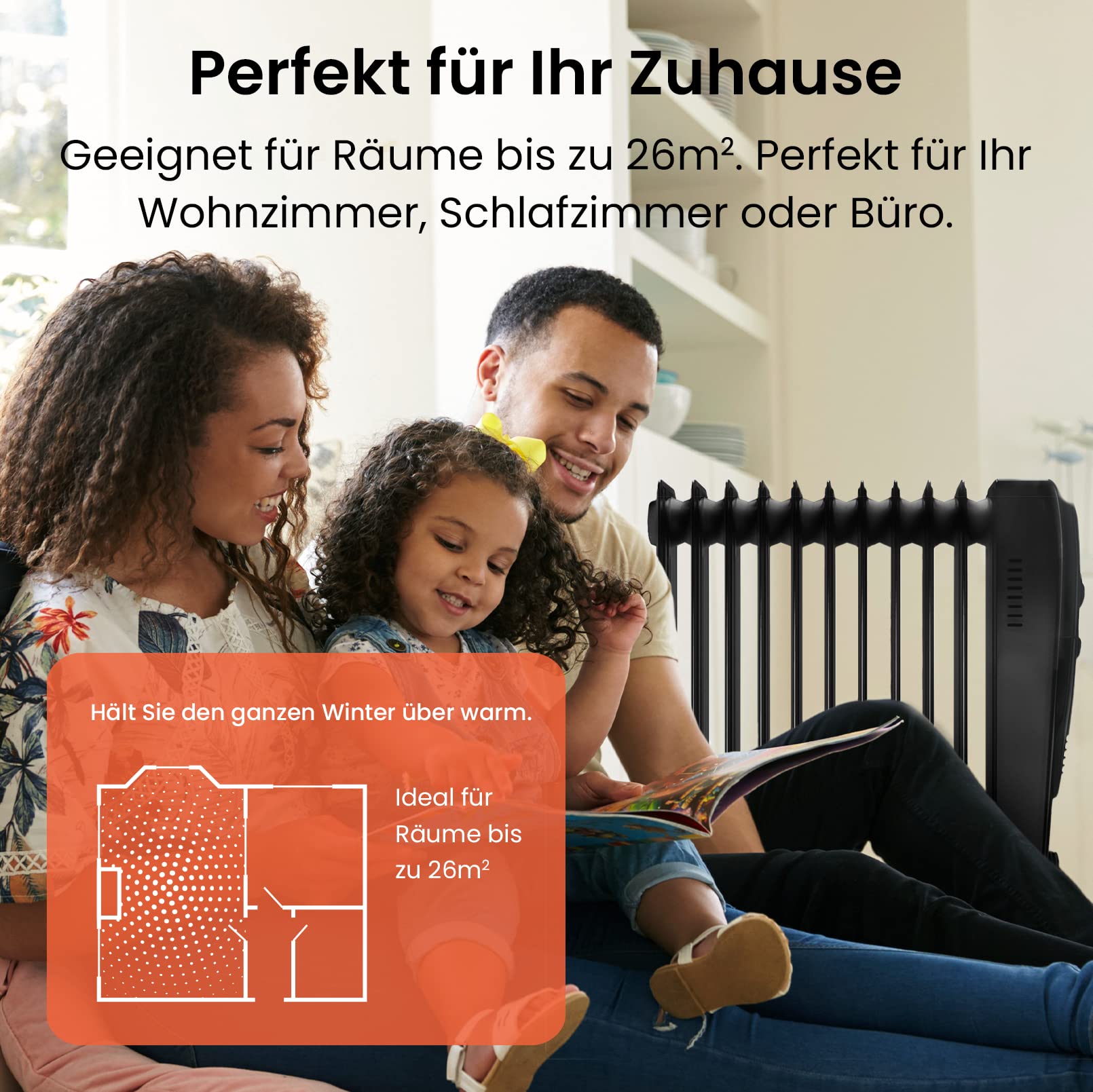 Pro Breeze 2500W Ölradiator energiesparend - Elektro Heizkörper mit 11 Rippen, integrierter Zeitschaltuhr, 3 Heizstufen, regulierbaren Thermostat und Sicherheitsabschaltfunktion - Schwarz