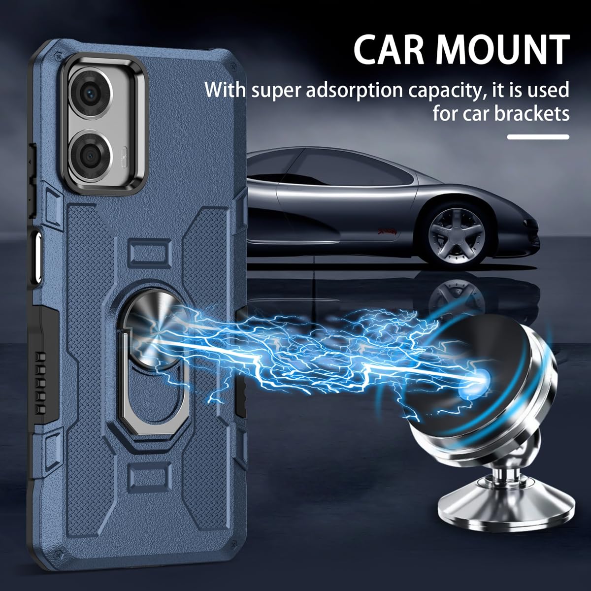 Sidande Custodia per Moto G24 4G Case, per Motorola G04 4G XT2423-1 Cover con Supporto Integrato e Montaggio Magnetico Auto, Protezione 360° Antiurto Cover per Motorola Moto G24 4G Nero