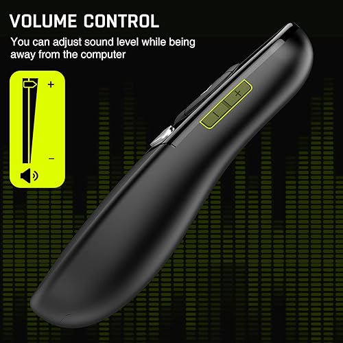 Vista 35 de Presentation Clicker puntero láser verde, recargable PowerPoint Clicker Wireless Presenter Remote, RF 2.4GHz USB Presentation Pointer Slide Advancer