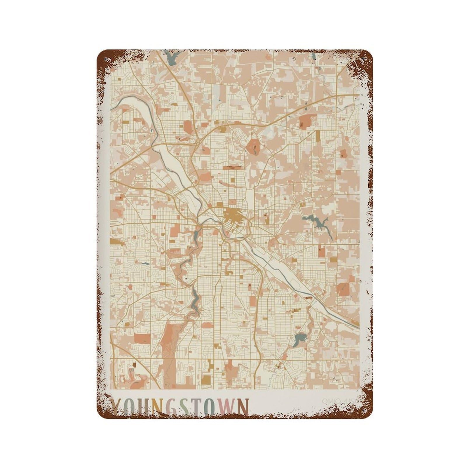 xiaoxiaoshen Youngstown Map Ohio Travel Gift Boho Decor Wall Decor Art Metal Tin Poster Modern Home Decor Art Home Bar Shop Decorations Vintage Sign 40x30cm