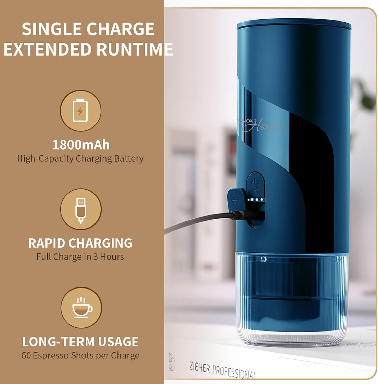 Magnavox HOME Portable Espresso Coffee Maker (Grounds or Pods) with Fast Brew Technology & Single Touch Control, Ideal for Offices or Travel