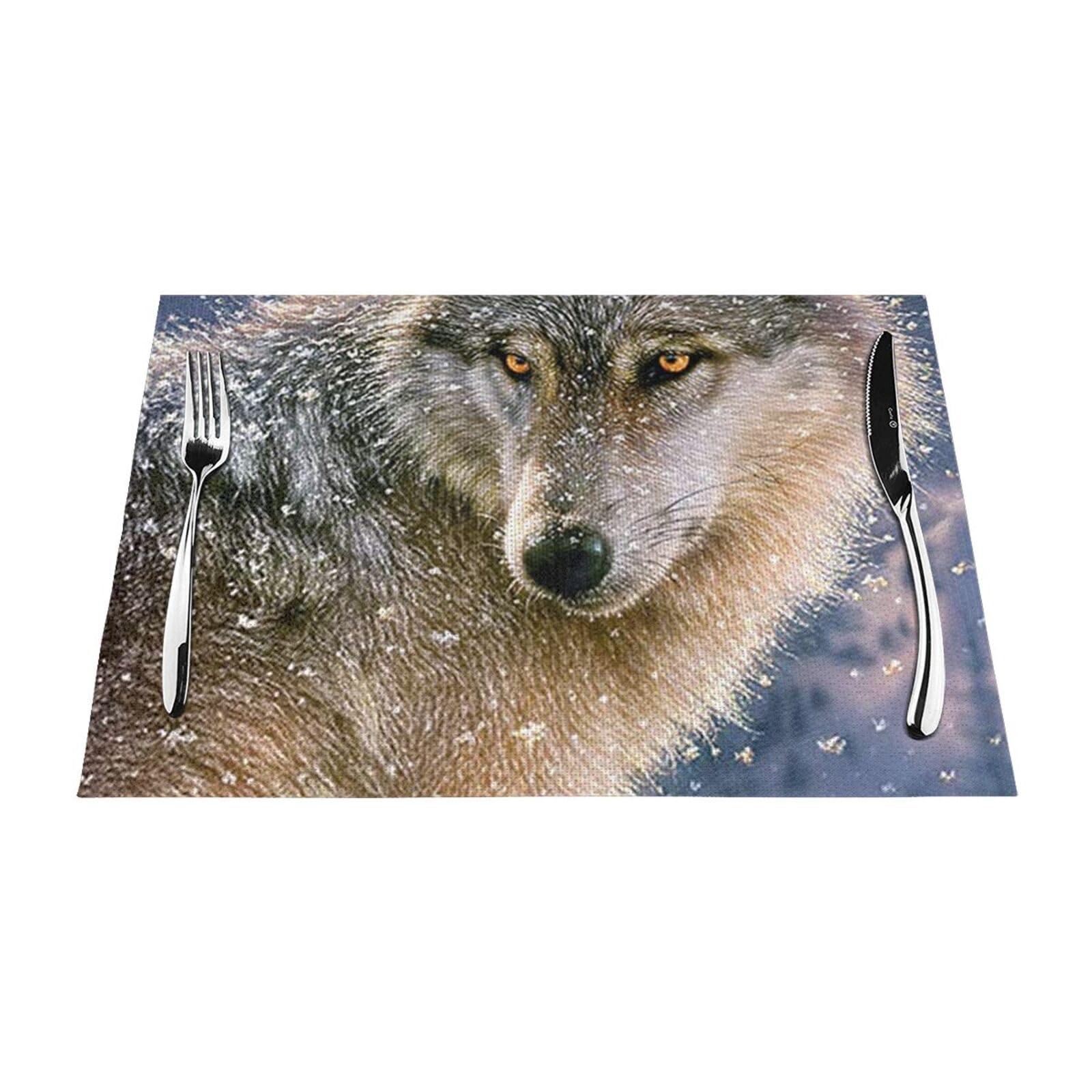 PVC Placemat Set of 1 PCS, 45x30 CM, trendy wolf Printed Non-Slip Heat Resistant Place Mats for Kitchen Dining Table Indoor Outdoor