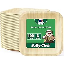 JOLLY CHEF Palm Leaf Plates, 6 Inch 100 Pack Bulk Disposable Like Bamboo Square Plates, Party Compostable Ideal for Dinner, Wedding, Party