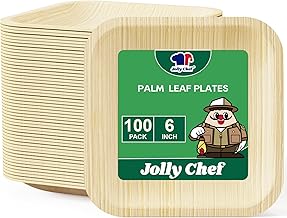 JOLLY CHEF Palm Leaf Plates, 6 Inch 100 Pack Bulk Disposable Like Bamboo Square Plates, Party Compostable Ideal for Dinner, Wedding, Party