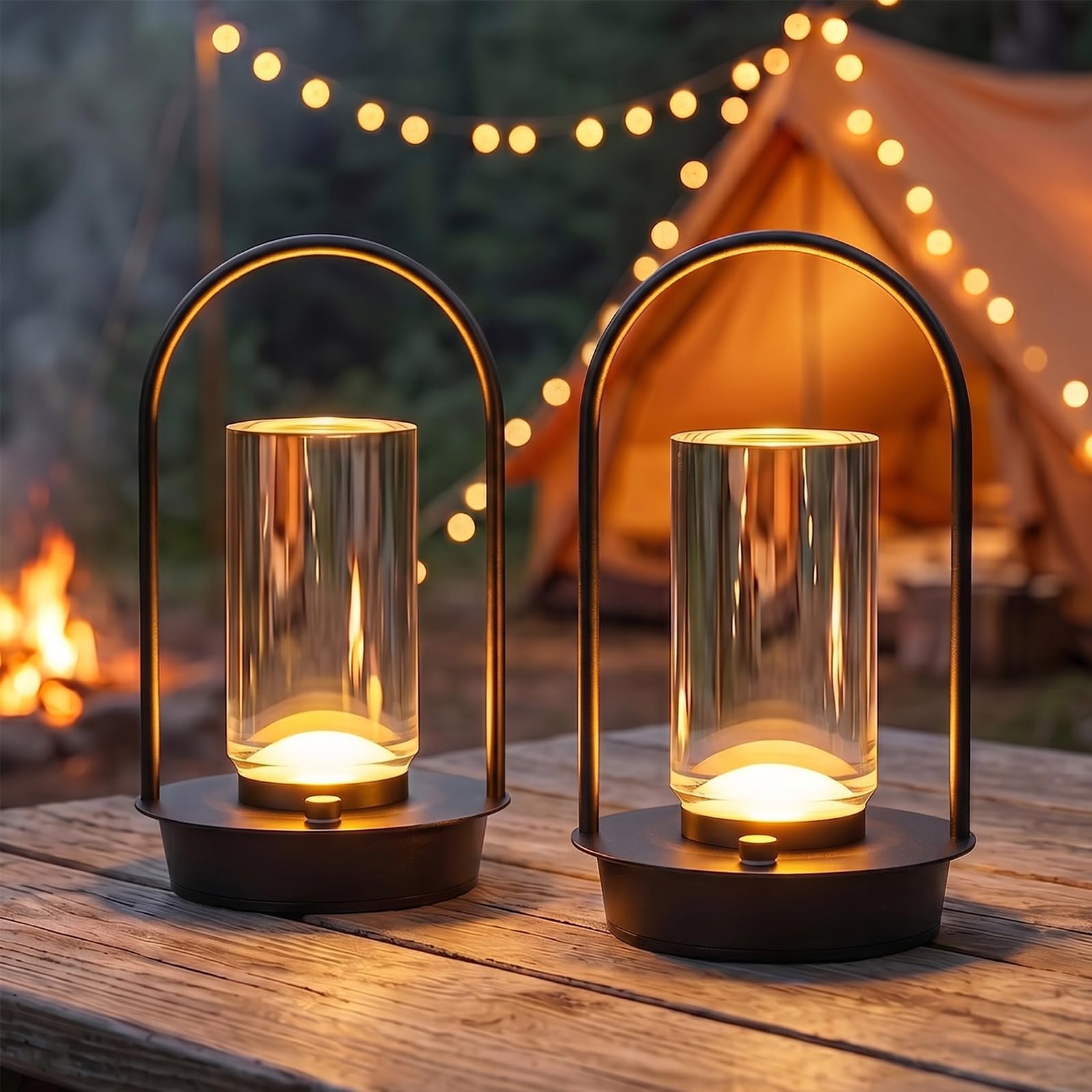 VIMAZ 2Pack Rechargeable Table Lamps,4000mAh Cordless Crystal Lantern Table Lamp for Indoor Outdoor,3-Color Stepless Dimming LED Touch Lamp,Small Battery Operated Lamps for Garden Coffee Table Camping