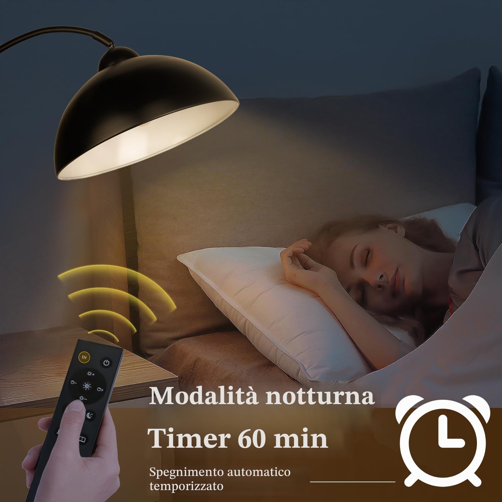 Lampada da terra ad arco con telecomando, lampada da terra curva in metallo nero per soggiorno con lampada LED dimmerabile all'infinito
