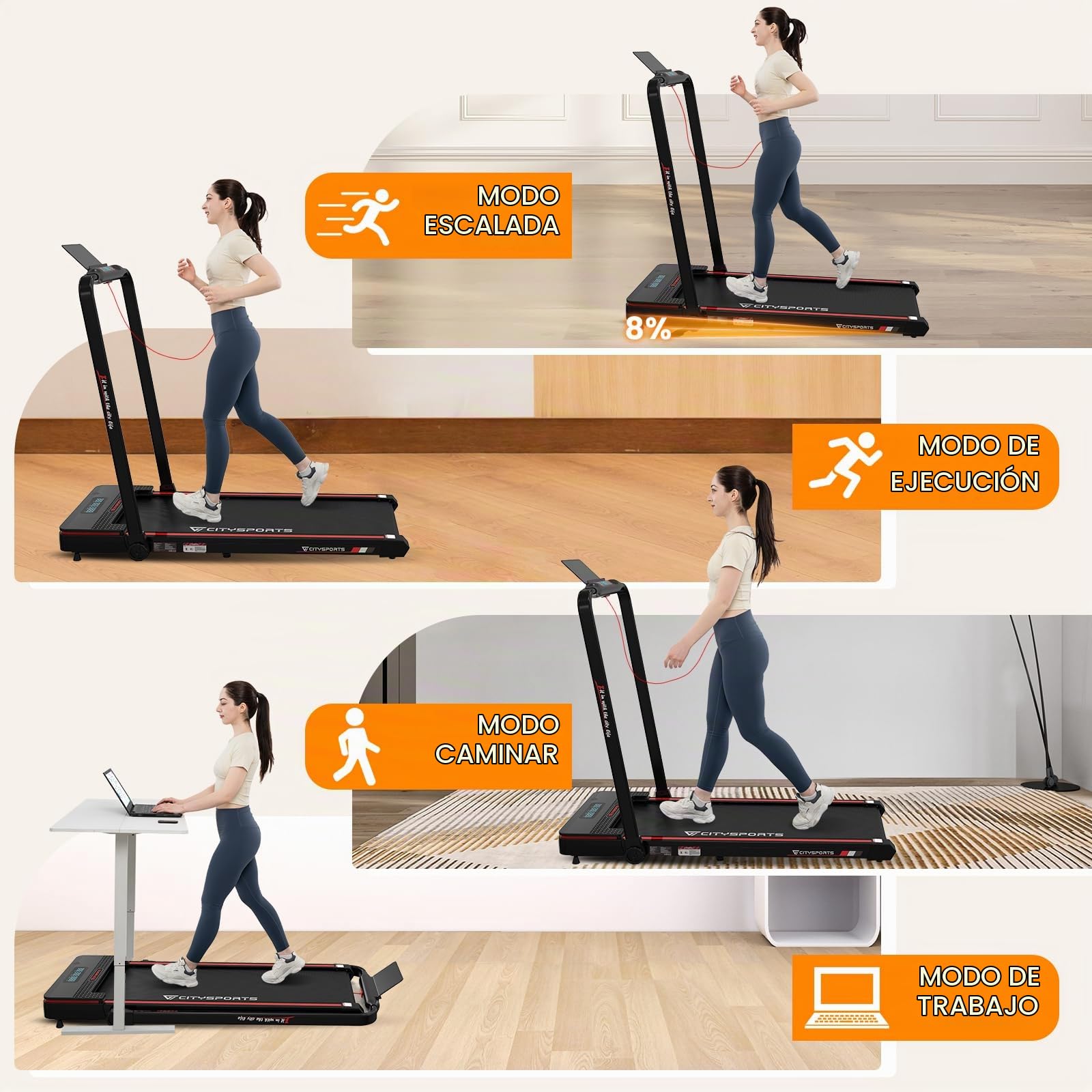 CITYSPORTS Cinta de Correr Plegable con Inclinación, Walking Pad 12 km/h | Cinta de Andar Eléctrica para Casa y Oficina