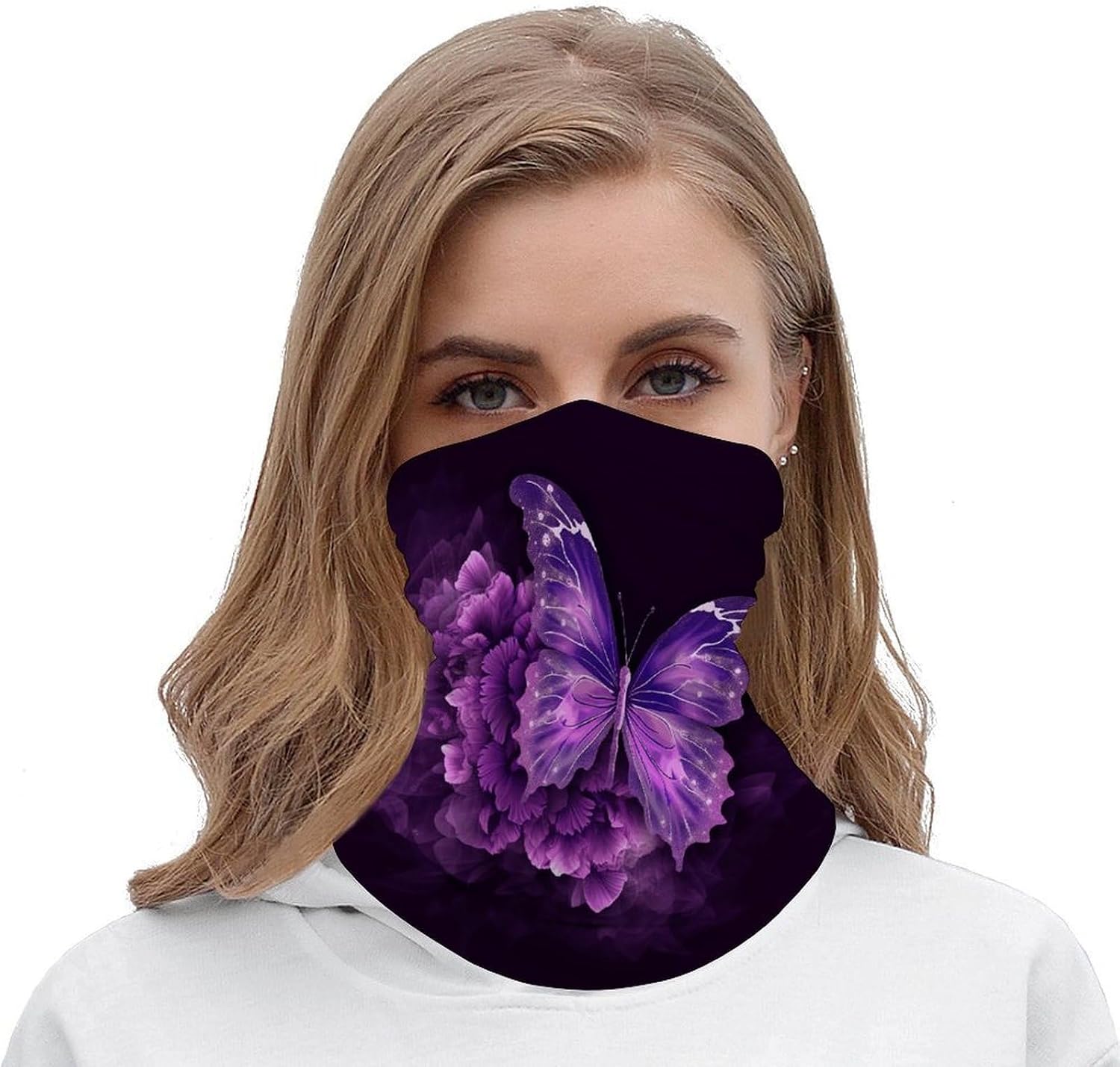 Sun Protection Neck Gaiter Beautiful Purple Butterfly Floral Balaclava Fishing Mask Hiking Cycling Sports Scarf