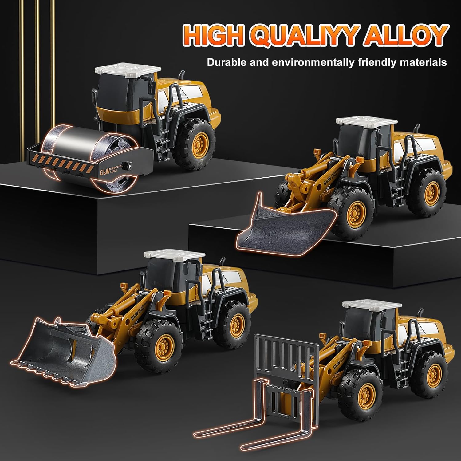 Construction Trucks Toy Set – Alloy Inertia Driving 1:40 & 1:55 Simulation Model Toys, Including Forklifts, Wheel Loader, Road Rollers, Bulldozer, and High Cranes with Scenario Accessories